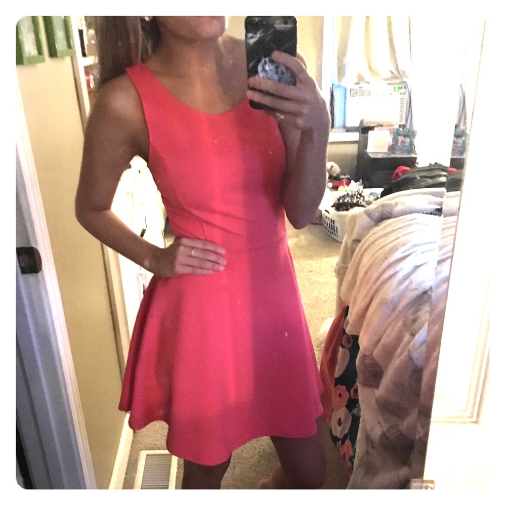 Coral tank top form fitting and flare dress